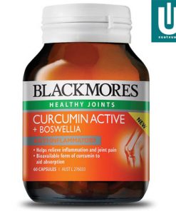 Thuốc bổ xương khớp Blackmores Curcumin Active + Boswellia có chứa LongVida®, một loại curcumin sinh học (thành phần hoạt tính trong nghệ) để hỗ trợ sự hấp thụ và boswellia (cao khô nhũ hương) một chất chống viêm thực vật. Nó có thể giúp làm giảm viêm, giảm đau khớp và đau khớp với viêm khớp mãn. Có thể dùng mỗi ngày và kết hợp với glucosamine và chondroitin.