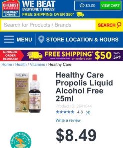 Keo ong của Úc Healthy Care Propolis Liquid Extract Alcohol Free 25mL