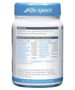 Viên uống men vi sinh cho người lớn Life Space Double Strength Probiotic 30 Viên mặt sau