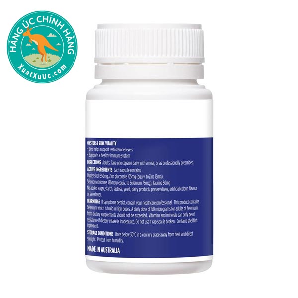 Tinh chất hàu Úc Healthy Care Oyster and Zinc Vitality 60 viên